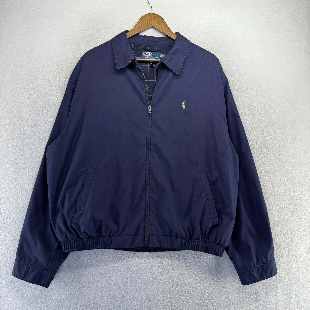 Vintage Ralph Lauren Bomber Jacket Mens XL Navy Blue Bi-Swing Windbreaker 90s